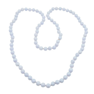 Blue Lace Agate Beaded 31 Inch Hand Knotted Gemstone Necklace