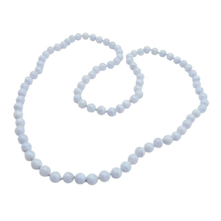 Blue Lace Agate Beaded 31 Inch Hand Knotted Gemstone Necklace