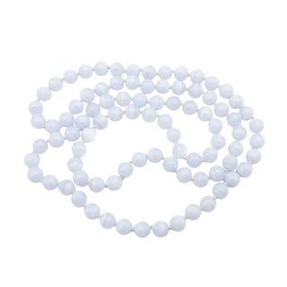 Blue Lace Agate Beaded 31 Inch Hand Knotted Gemstone Necklace