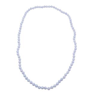 Blue Lace Agate Beaded 31 Inch Hand Knotted Gemstone Necklace