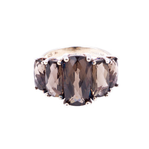 Smoky Quartz Five Stone Statement Ring Fine Silver Size 7