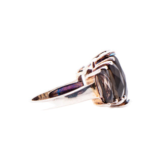 Smoky Quartz Five Stone Statement Ring Fine Silver Size 7