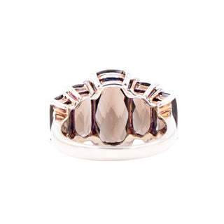 Smoky Quartz Five Stone Statement Ring Fine Silver Size 7