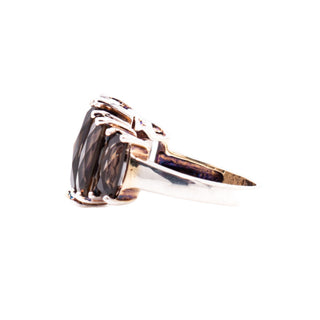 Smoky Quartz Five Stone Statement Ring Fine Silver Size 7