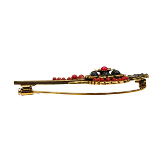 Vintage Signed di S.G. Italian Gold Plated Floral Brooch Red Black Beads