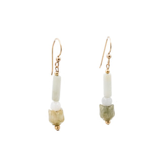 14K Gold Filled Jade Flower Dangle Earrings 1.75 Inch Drop