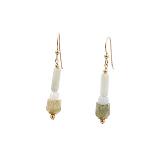 14K Gold Filled Jade Flower Dangle Earrings 1.75 Inch Drop