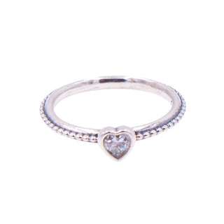 Pandora Retired One Love Sterling Silver Clear CZ Heart Stackable Ring Size 6