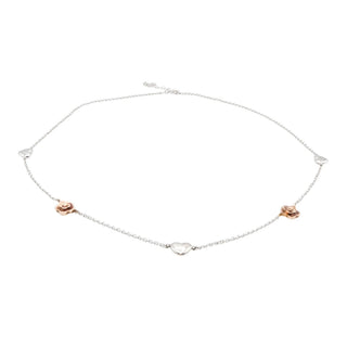 Sterling Silver Hearts and Roses Necklace Adjustable 16.5 to 18.5 Inches