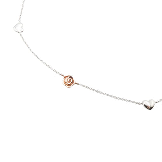 Sterling Silver Hearts and Roses Necklace Adjustable 16.5 to 18.5 Inches