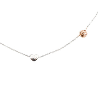 Sterling Silver Hearts and Roses Necklace Adjustable 16.5 to 18.5 Inches