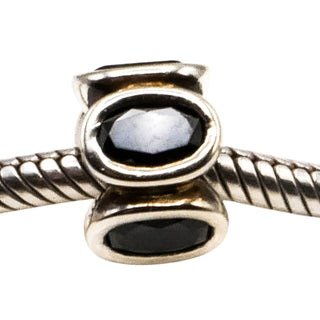 Pandora Black Oval Lights Charm Sterling Silver Black Zirconia Bead Retired