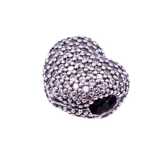Pandora Retired Open My Heart Sterling Silver Clear CZ Pavé Clip Charm