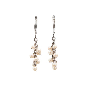 Sterling Silver 1.5 Inch Faux Pearl Cluster Dangle Earrings