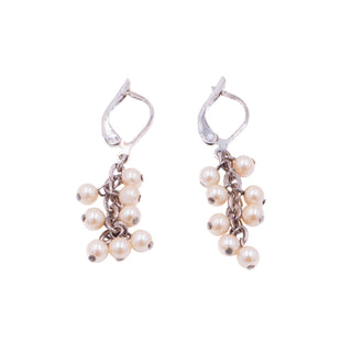 Sterling Silver 1.5 Inch Faux Pearl Cluster Dangle Earrings
