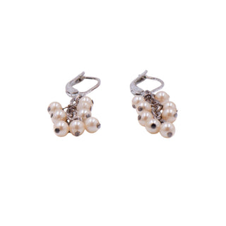 Sterling Silver 1.5 Inch Faux Pearl Cluster Dangle Earrings