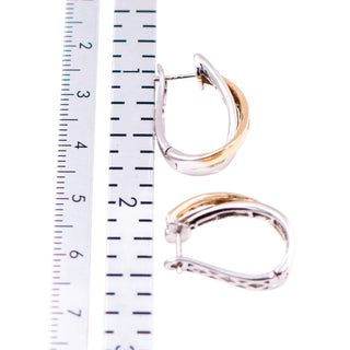 14K Two-Tone Gold Diamond 3/4 Inch Crisscross Huggie Hoop Earrings