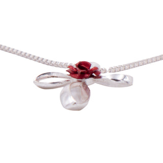 Sterling Silver Red Rose Cross Pendant 16 Inch Necklace Christian Jewelry