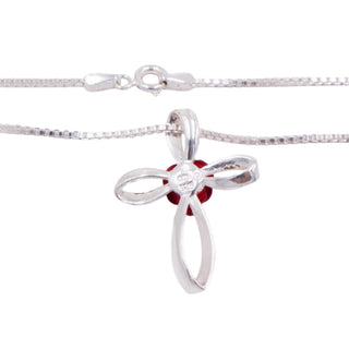 Sterling Silver Red Rose Cross Pendant 16 Inch Necklace Christian Jewelry