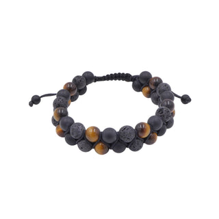 Tiger's Eye Black Onyx Lava Stone 7 Inch Adjustable Beaded Bracelet