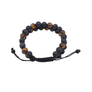 Tiger's Eye Black Onyx Lava Stone 7 Inch Adjustable Beaded Bracelet