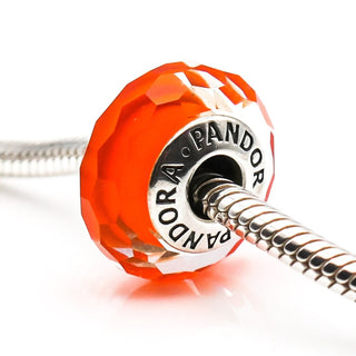Pandora Orange Fascinating Faceted Murano Glass Sterling Silver Charm Bead
