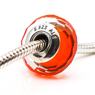 Pandora Orange Fascinating Faceted Murano Glass Sterling Silver Charm Bead