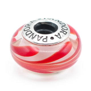 Pandora Red Swirl Murano Glass Charm With Sterling Silver Core