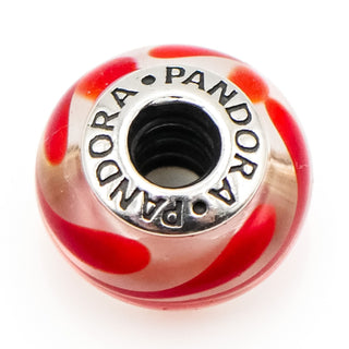 Pandora Red Swirl Murano Glass Charm With Sterling Silver Core