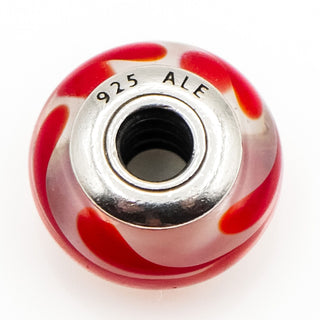 Pandora Red Swirl Murano Glass Charm With Sterling Silver Core