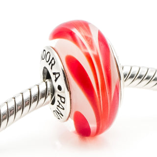 Pandora Red Swirl Murano Glass Charm With Sterling Silver Core