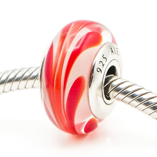 Pandora Red Swirl Murano Glass Charm With Sterling Silver Core