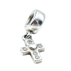 Pandora Retired Cross Dangle Sterling Silver Clear CZ Christian Faith Charm