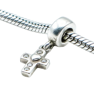 Pandora Retired Cross Dangle Sterling Silver Clear CZ Christian Faith Charm