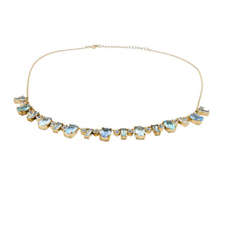 Vintage Gold Plated Blue Crystal Tennis Necklace Adjustable 16 to 18 Inches