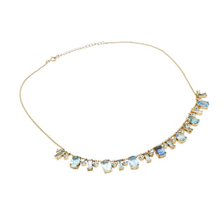 Vintage Gold Plated Blue Crystal Tennis Necklace Adjustable 16 to 18 Inches