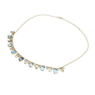 Vintage Gold Plated Blue Crystal Tennis Necklace Adjustable 16 to 18 Inches