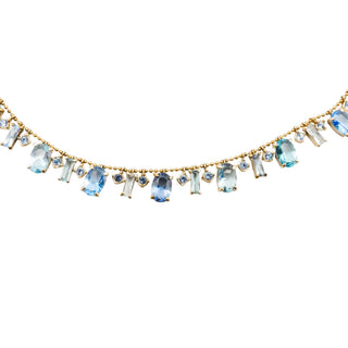 Vintage Gold Plated Blue Crystal Tennis Necklace Adjustable 16 to 18 Inches