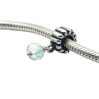 Pandora Retired March Birthstone Aquamarine Sterling Silver Dangle Charm Bead
