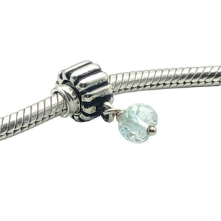 Pandora Retired March Birthstone Aquamarine Sterling Silver Dangle Charm Bead