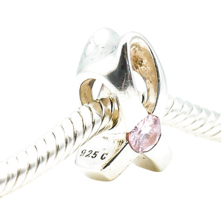 Chamilia Breast Cancer Awareness Ribbon Charm Sterling Silver Pink CZ Bead