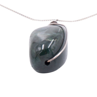 Green Moss Agate Sterling Silver Wire Wrapped 19 Inch Gemstone Pendant Necklace