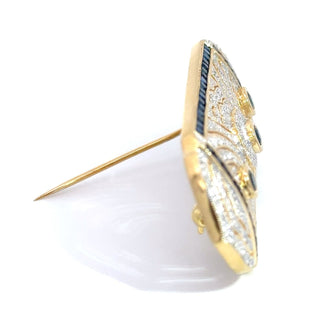 18K Yellow Gold Diamond And Sapphire Brooch or Pendant