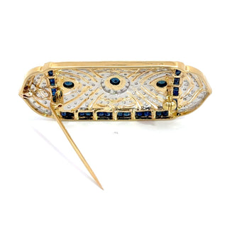 18K Yellow Gold Diamond And Sapphire Brooch or Pendant