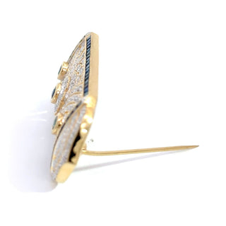 18K Yellow Gold Diamond And Sapphire Brooch or Pendant