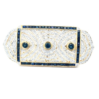 18K Yellow Gold Diamond And Sapphire Brooch or Pendant