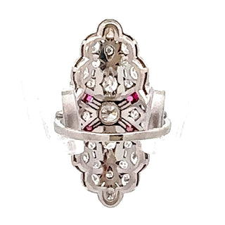 Platinum Diamond And Ruby Accented Cocktail Ring Size 7