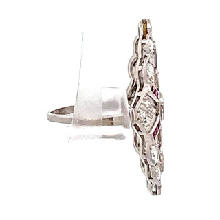 Platinum Diamond And Ruby Accented Cocktail Ring Size 7