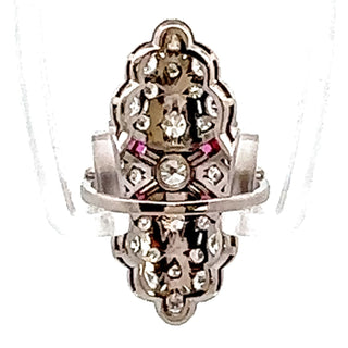 Platinum Diamond And Ruby Accented Cocktail Ring Size 7