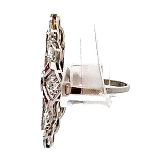 Platinum Diamond And Ruby Accented Cocktail Ring Size 7